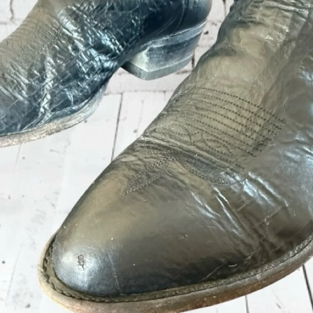 Vintage TONY LAMA Boots Black Leather Western COWBOY Made in USA size 10 - Picture 11 of 16